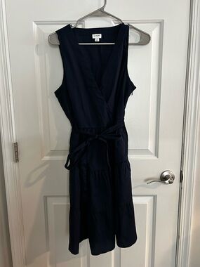 J. Crew Navy Sleeveless Wrap Midi Dress with Tie Waist